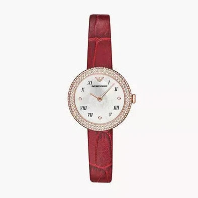Emporio Armani Rosa Two Hand White Dial Red Leather Strap Watch For Women - AR11357 - Image 14
